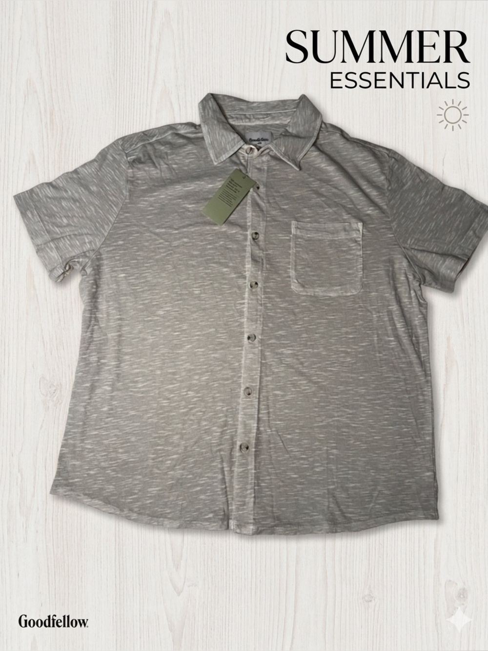 Goodfellow Men’s 100% Cotton Short Sleeve Button Down Shirt Gray Heather XL NWT